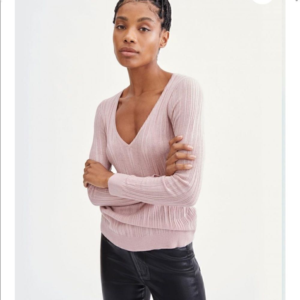 7 For All Mankind Tops | Long Sleeve V Neck Pullover Smokey Rose NWT size S